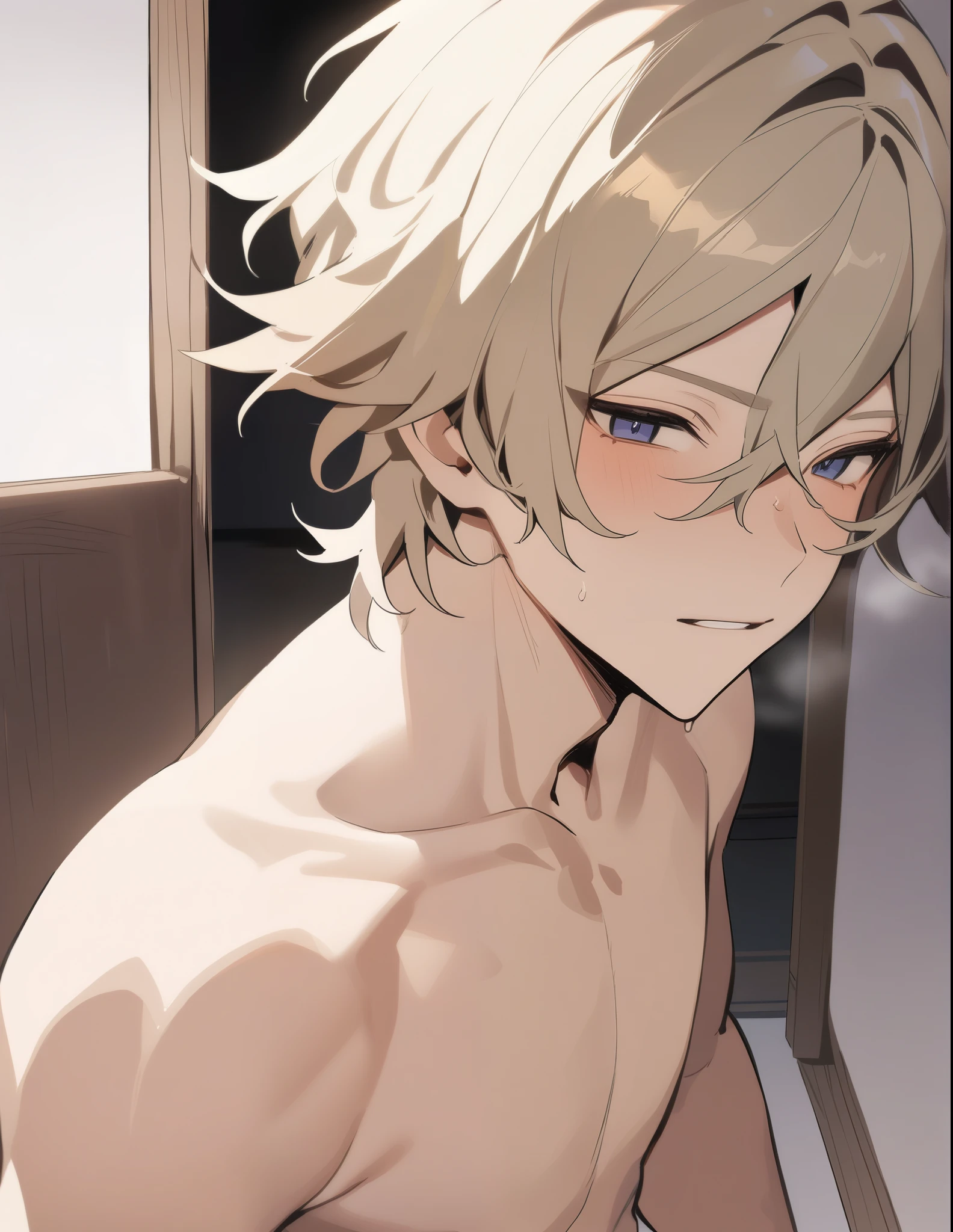 One happy naked man、sexy、stylish、Sexual action、By Crazy、blush、Completely naked、Feels good、shame、conversion、A man who becomes a woman as compensation for defeat、