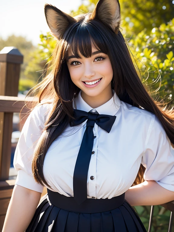 masterpiece, highest quality, High resolution, HS1, light purple eyes, wide hips, thick thighs upskirt, No sleeve, cleavage, long brown hair, twin tails, dull bangs, striped hair, pink shirt, black stockings, micro skirt, plaid skirt, red ribbon, garter strap, huge breasts, outdoor, cowboy shot, squat, panties, smile, looking at the viewer, thick thighs, jirai kei, Street view, cherry blossoms, succubus horn, necklace, ear piercing