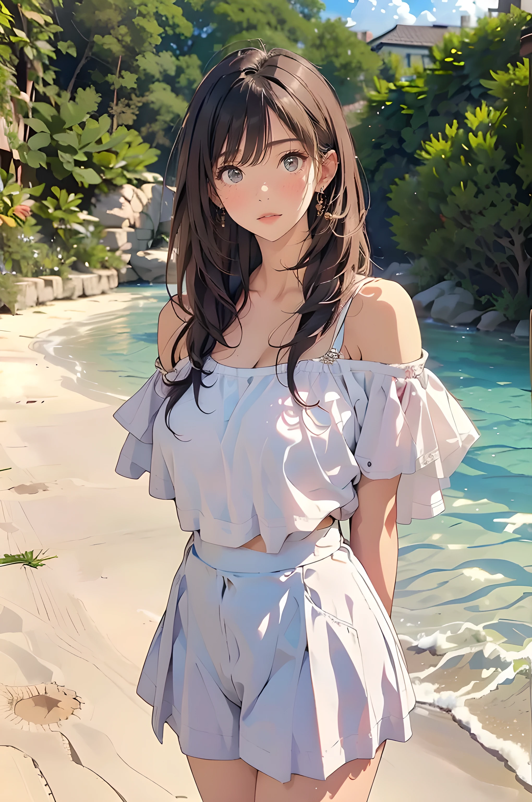 A very cute 11-year-old girl in summer outfit