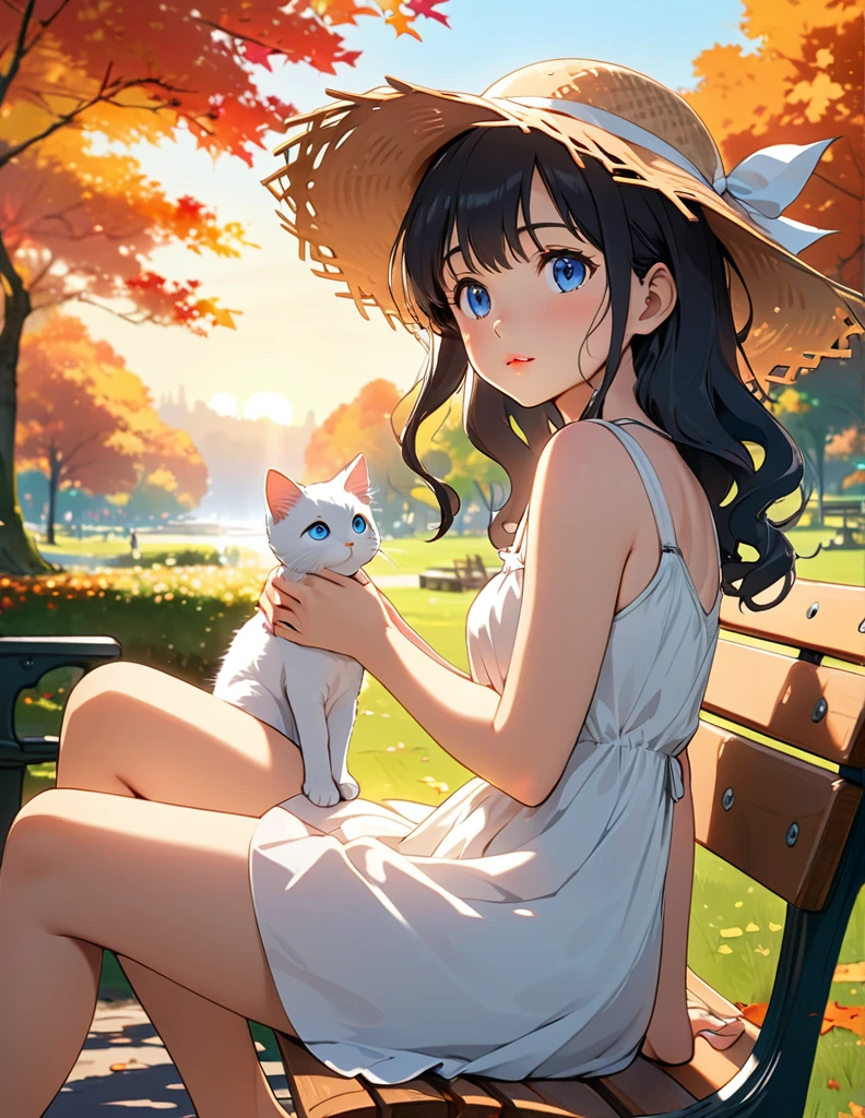 I would say your cuteness is unique in the universe,This is different,It's the same as it,You have a cute puppet cat in your arms,You have charming azure eyes,Slightly drunken sunset,Delicate spring poetry,White roses fall on your shoulders,You sit in a green cart on the sea,Holding a cat in one hand,A hand is drawing with an oil pen,Hidden in the painting is a glass marble,Inside the glass marbles is the sun,There is also a bicycle in the painting,Asuka and beautiful sunsets