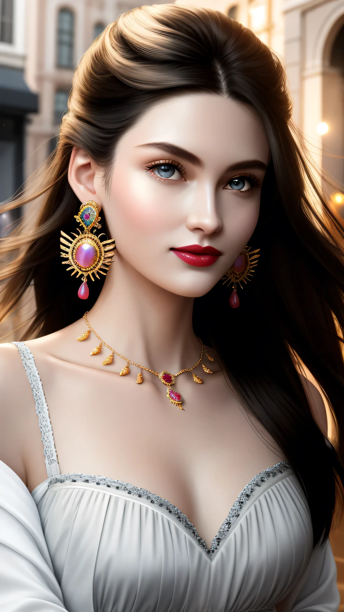 Foto hiperrealista en primer plano de (ALEXANDRA DADDARIO:0.5)(THYLANE BLONDEAU:0.5),(AISHWARYA RAI:0),20 years old,octane render. (photorealistic:1.4),(top-quality), (​masterpiece), (seductive pose: 1.2 ),( Sharply focused human skin:1.3),(seductive cleavage:1.4), Frivolous and scandalous, (hyperrealistic detailed skin:1.3), ( shiny skin:1.2),(subsurface scattering:1.4), intricate tattoos, long shiny hair decorated with precious jewels,exotic ornaments , (studio soft lighting:1.4), (surreal exotic natural surrounding in a royal garden: 1.4), (pouting lips drawn in ultra detail:1.4),The most beautiful girls ,8k,16k,trending on artstation,deviantart,detailxl