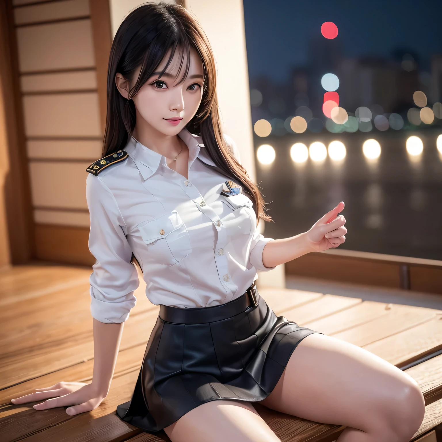 realistic pictures、real image、realistic,raw photo,best image quality、1 girl, Sayla Mass, elegant,spread legs,white pantiesーを見せる, table top, Complex,超ミニskirt、white panties、 realistic, highest quality, absurd, high facial detail, perfect eyes, 18-year-old, cowboy shot, , Bright colors, white uniform, skirt