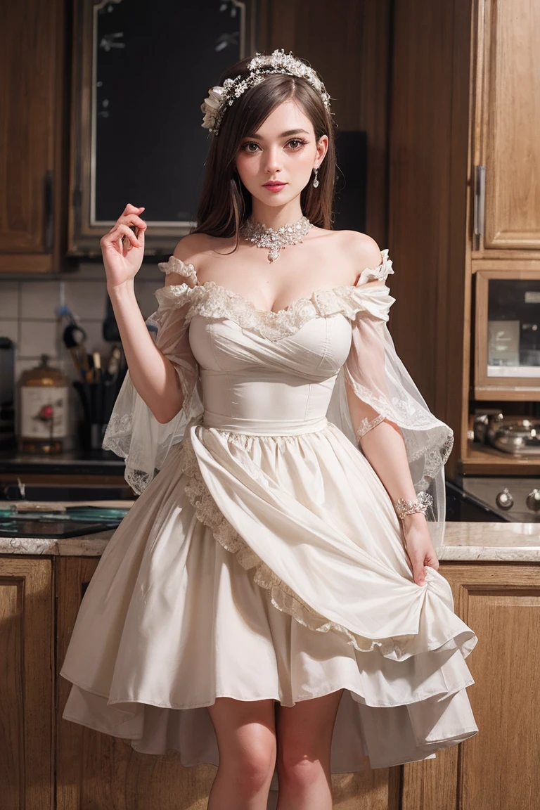 “(bestquality), (masterpiece) 1girl, with a warm smile on her face, wearing a light pink summer dress with a floral pattern, standing in front of a rustic white wall covered in ivy, with her black hair tied back in a loose braid, looking directly at the camera with her chin slightly raised, with a pair of small gold hoop earrings in her earlobes, holding a bouquet of wildflowers in her hands, and basking in the soft warm glow of the afternoon sun.”..