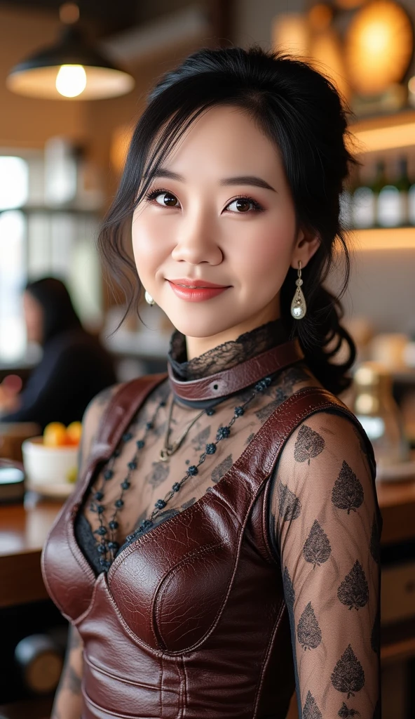 good hand,4k, high-res, hdr render, summertime render,  masterpiece, best quality, head:1.3,((Hasselblad photography)), finely detailed skin, sharp focus, (cinematic lighting), night, soft lighting, dynamic angle, [:(detailed face:1.2):0.2],(((5 stars hotel))),a woman in a leather dress posing for a picture with a drink in her hand and a city in the background, Fei Danxu, sakimi chan, a character portrait, private press,<lora:girl_20230622220631-000005:0.95>