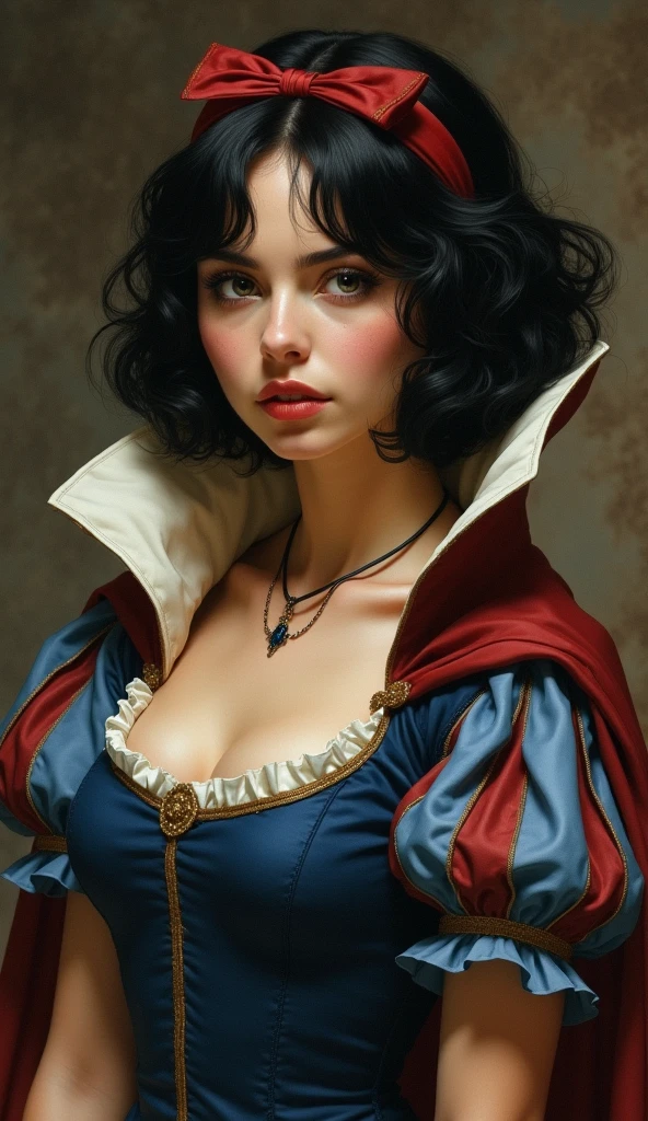 Full Body image, Head to toe, Snow White, completely naked, great big, giant, humongous, oversized tits, bright blue eyes, tender features, slender, completely naked, earrings, dark, stained wall in the background, oil painting in the art style of Frank Frazetta, 3D, 32k UHD, Hyper realistic, extremely colorful, vibrant, photorealistic, realistic, sharp, highly detailed, professional quality, beautiful, awesome, majestic, superb, trending on artstation