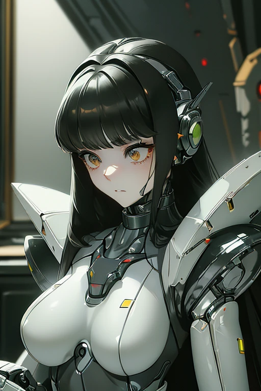 (masterpiece),(Highest quality),(Super detailed),(Best illustrations),(Best Shadow),(Absurd),(Detailed Background),(so beautiful), 16K, 8K, 4K,(Best Shadow),robotization,woman ,big bust,Robot Joint ,Metal skin,Black robot Suit,long hair,a black robot suit that covers the whole body,robot hand,cyber bodysuit,mecha head,(Detailed hands and fingers:1.2),Ball joint robot body,doll joint,beautiful face,beautiful robot girl,robotic eye,robotic hands,(no more human skin),android girl,cyborg girl,F cup, sexy body,(machine made joints:1.2),(machanical limbs:1.1),(blood vessels connected to tubes),(mechanical vertebra attaching to back),(mechanical cervial attaching to neck),F cup,no messy picture style,brainwashing,empty eyes, ((No expression,erasure of emotions)),blanc(NIKKE)