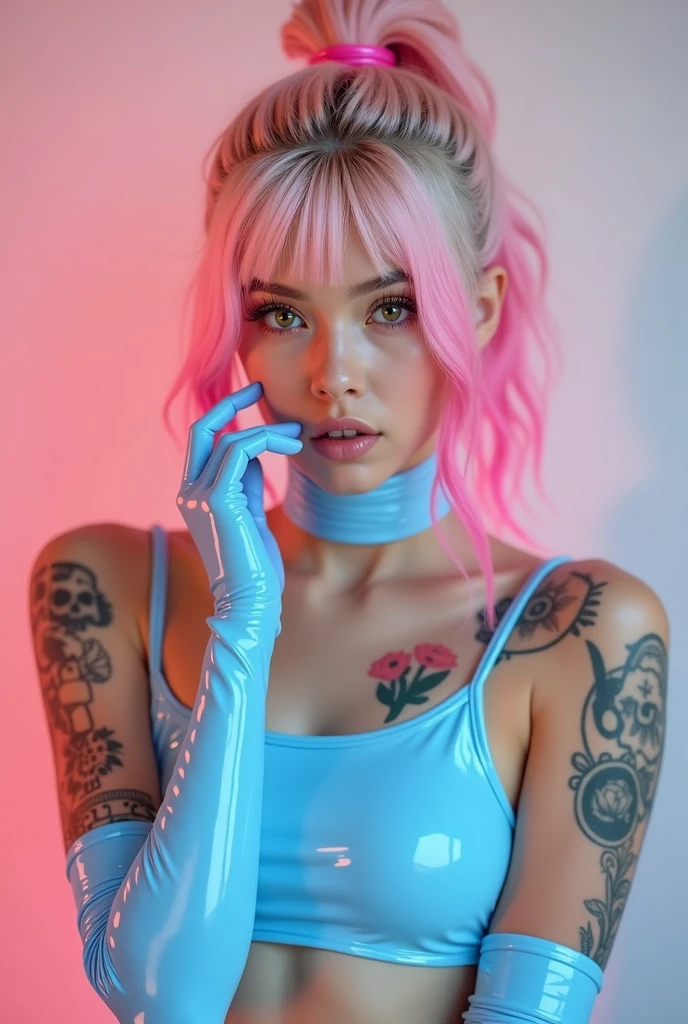 ((Bodypainting)), (Cara Delevingne steht in ihrem Maler-Atelier), (fotorealistisch), (Raytracing), (scharfer Fokus), ((Die Farbe auf ihrer Haut ist ihre Kleidung)), There are splashes of paint everywhere, ((round breasts)), ((kleiner runder Hintern)), (( Warts of the breasts))