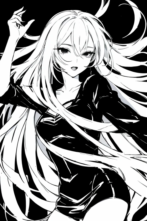   black background, woman,black and white aesthethic girl anime pfp