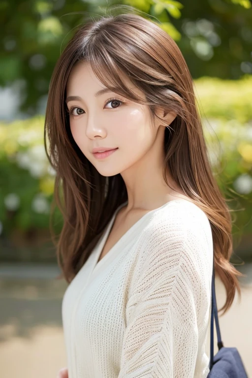 Japanese women、A calm and neat woman、Age 30、Light Brown Hair、Hair fluttering in the breeze