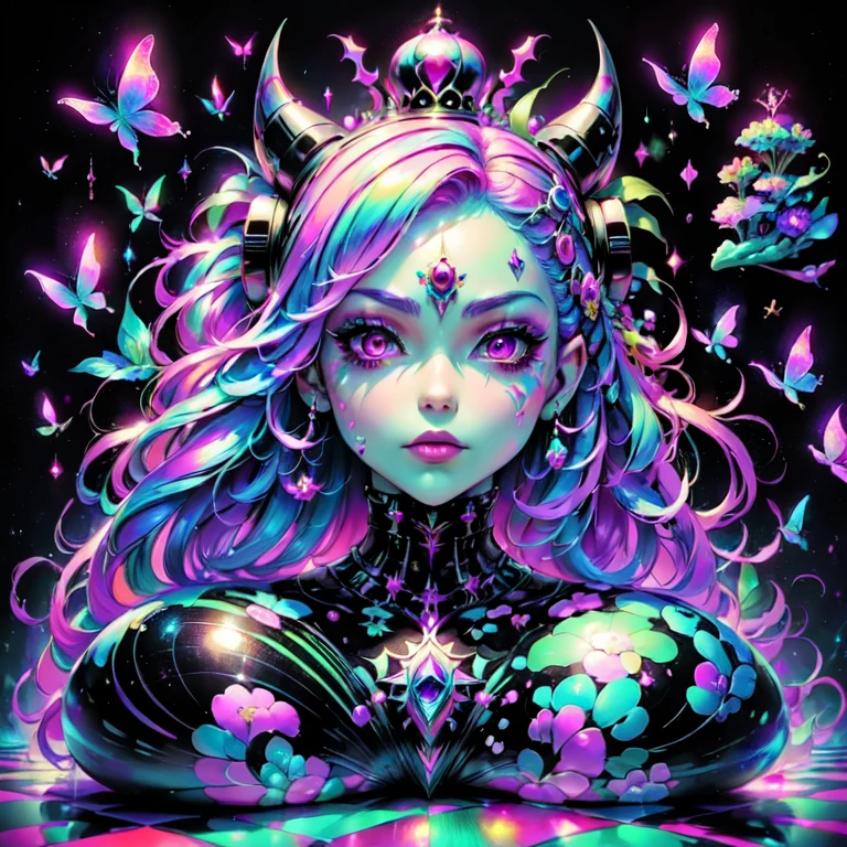 a close up of a woman with a crown on her head, epic 3 d glitchcore girl, the queen of blades, glitched fantasy painting, surreal chess, dreamy psychedelic anime, glitchpunk girl, elaborate digital art, surreal psychedelic design, abstract occult epic composition, magenta lighting. fantasy, alice in wonderland cyberpunka close up of a woman with a crown on her head, epic 3 d glitchcore girl, the queen of blades, glitched fantasy painting, surreal chess, dreamy psychedelic anime, glitchpunk girl, elaborate digital art, surreal psychedelic design, abstract occult epic composition, magenta lighting. fantasy, alice in wonderland cyberpunk