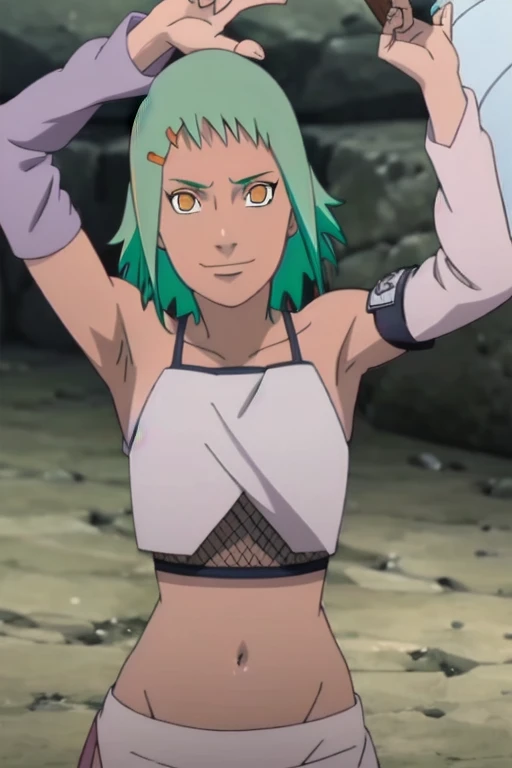 PAKURA, 1girl, solo, upper body, facing viewer, looking at viewer, smile,armpits,armpit,sweat,sweaty,sweaty armpits,awesome armpits,tired,exhausted,sensual expression 