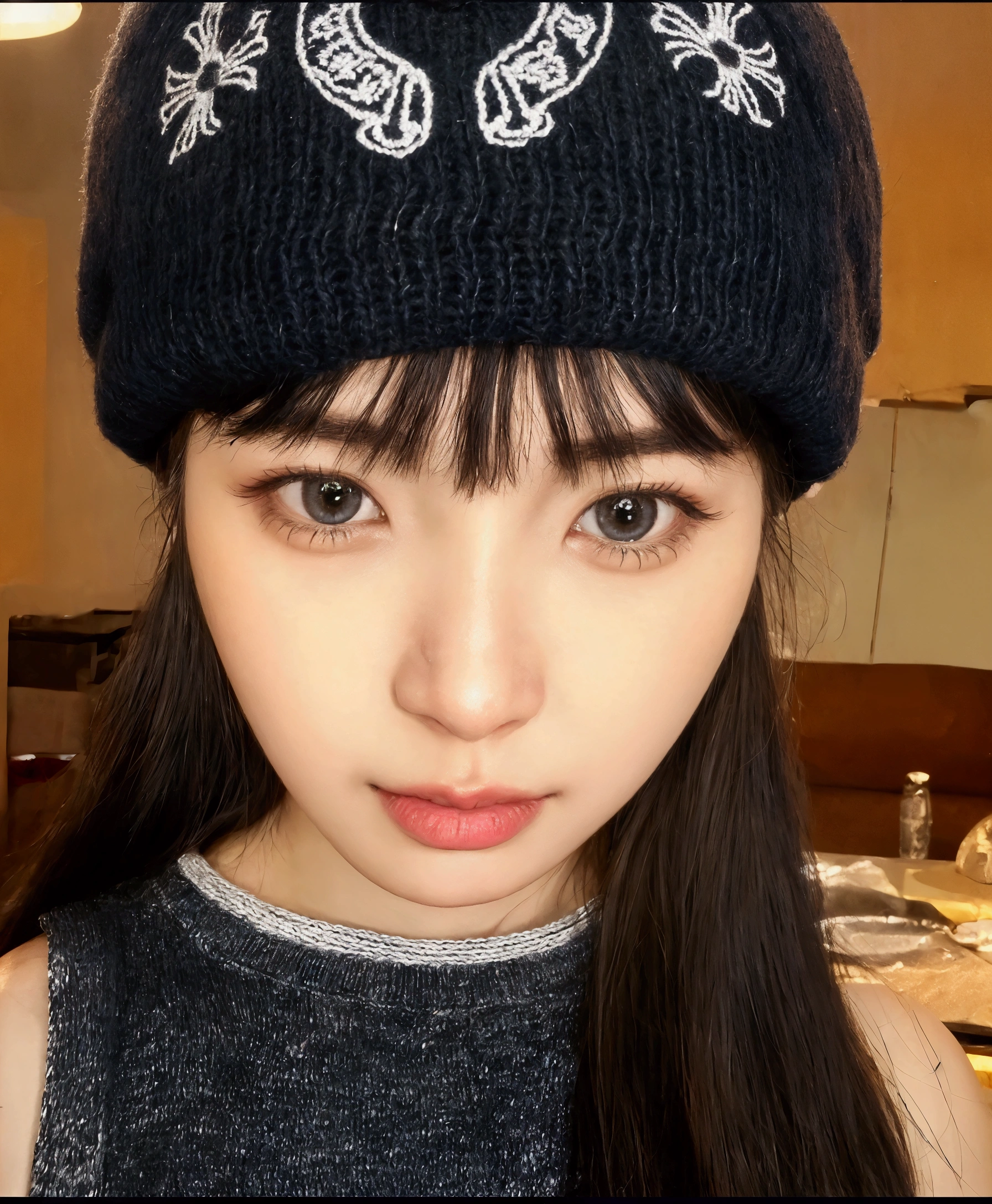 a close-up of a woman with a butterfly around her neck, maquiagem coreana popular, maquiagem sul-coreana popular, she has black hair com franja, Ulzzang, neat hair com franja, Lalisa Manobal, young adorable korean face, com franja completa, wan adorable korean face, Mulher sul-coreana bonita, franja contundente cai em sua testa, com franja
