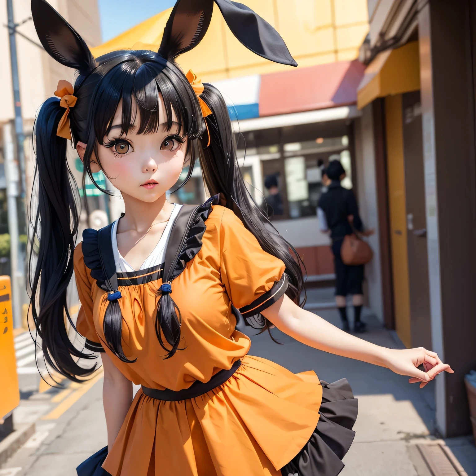 Depict a picture of a mouse with elegantly groomed long hair, wearing a short, colorful dress, with a confident and charming look