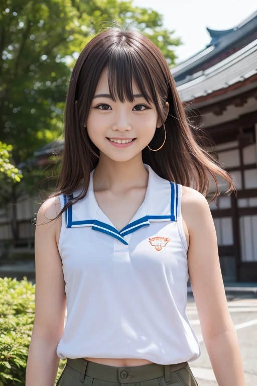 masterpiece、超High resolution、well done!、She has a very pretty face and a youthful figure like an idol..々A 17-year-old Japanese girl with unique features、Gentle and cute、A kind smile、She is in school Cheerleading Team、Cheerleader uniforms are bikini style and expose cleavage.、Medium bust、whole body、RAW Photos、Genuine、High resolution、Life、No copyright notice