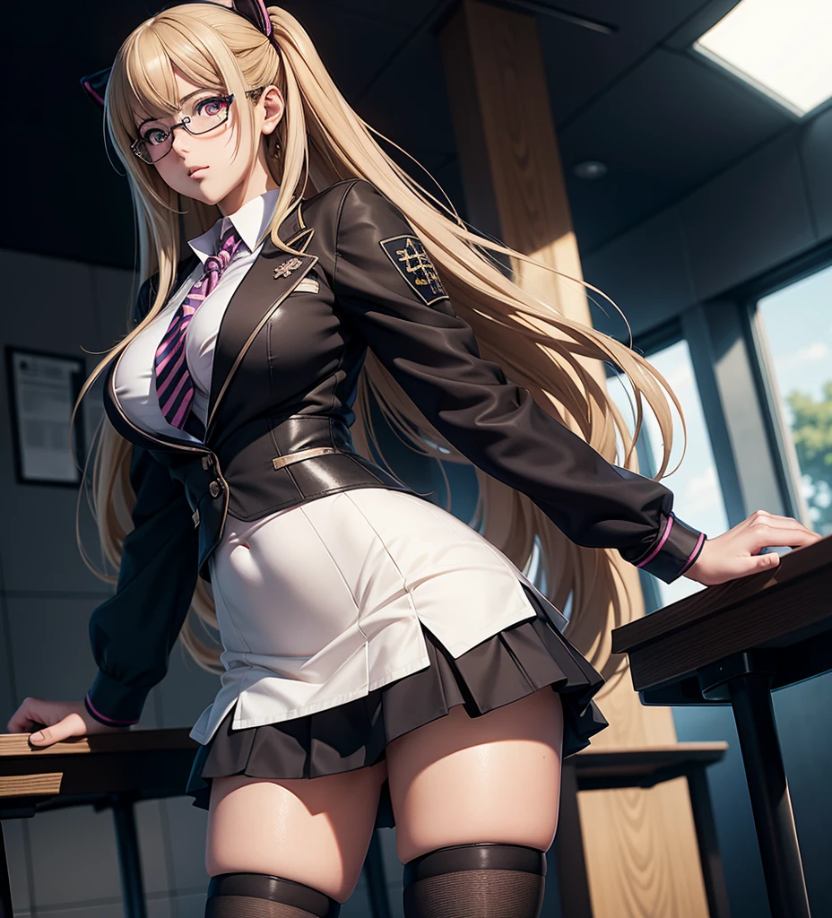 1girl, Realistic 1.2, anime girl sexy in a short skirt and glasses, standing, a hyperrealistic , solo, hyperrealistic , realistic , misa amane *, school girl, seios grandes, cyber school girl, fine details. girls frontline, smooth anime cg art, ( ( misa amane # ) ), photorealistic anime girl render, beautiful anime high school girl, seductive anime girl