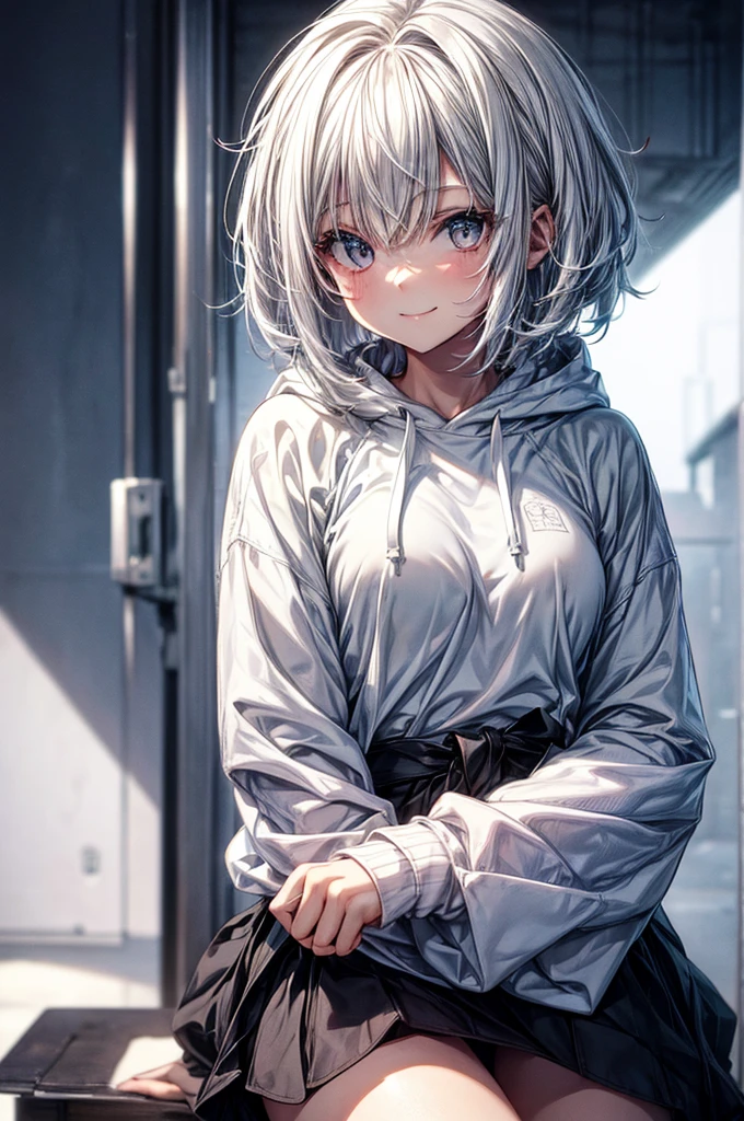 frontage,short detailed hair,White hoodies,Happy look