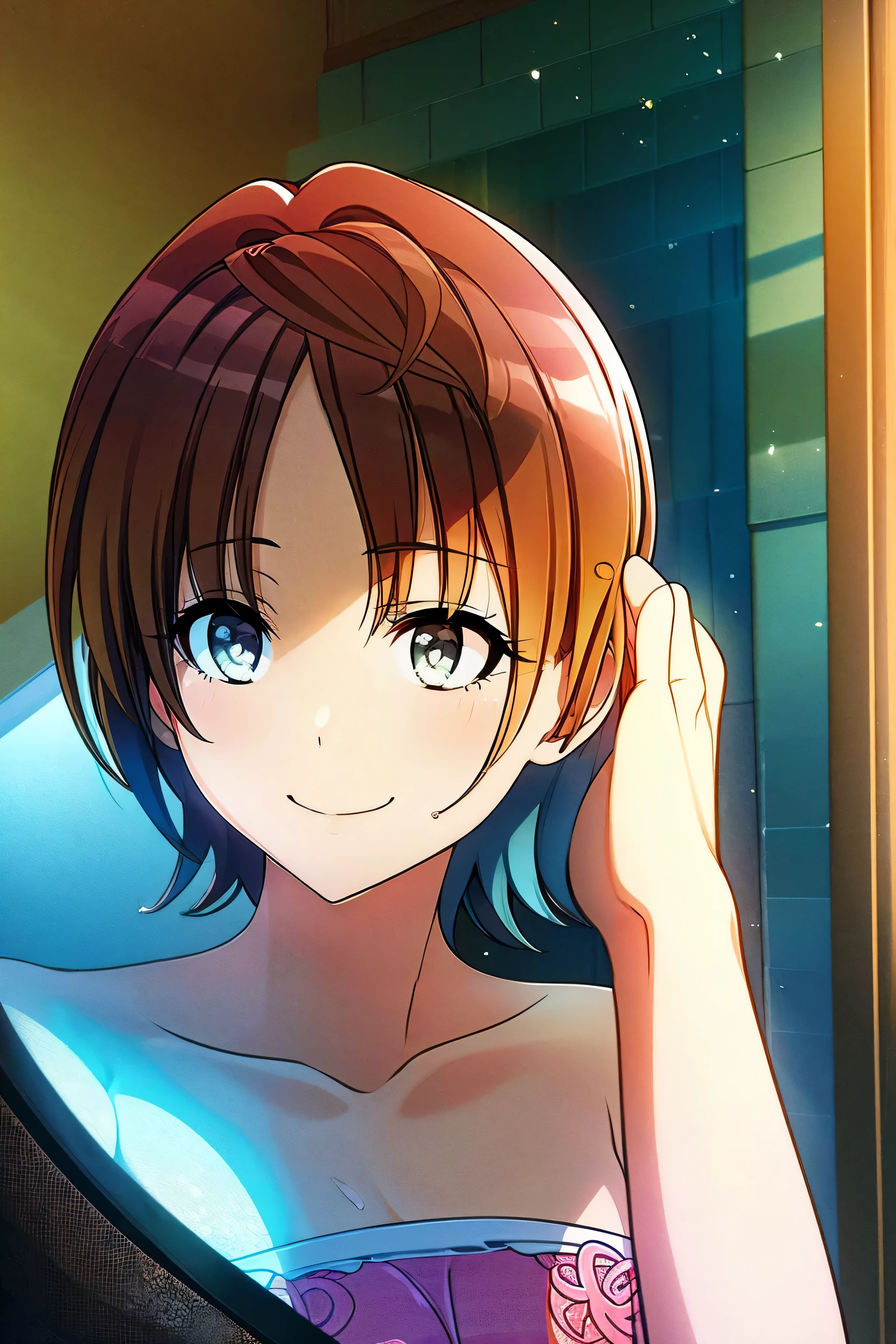 kazama kaede, anime girl in a bathtub with a towel on her head, water dripping off him, rin, sayori, close up iwakura lain, anime screencaps, anime screencap, rule 34, today's featured anime still, ( ( ( yoshinari yoh ) ) ), with index finger, crying and reaching with her arm, close up of lain iwakura