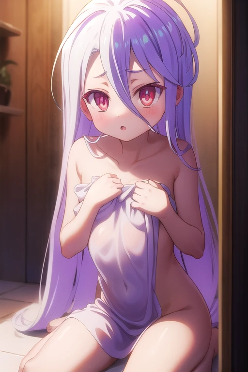 1girl, long hair, very long hair, hair between eyes, red eyes, bright pupils, multicolored eyes, multicolored hair, white hair, small breast,
BREAK naked towel,
BREAK wariza,
BREAK Disgruntled,
BREAK looking at viewer,
BREAK (bathroom:1.1),
BREAK (illustration:1),
BREAK (masterpiece, best quality, ultra detailed, professional quality:1.3), HD, rich contrast,