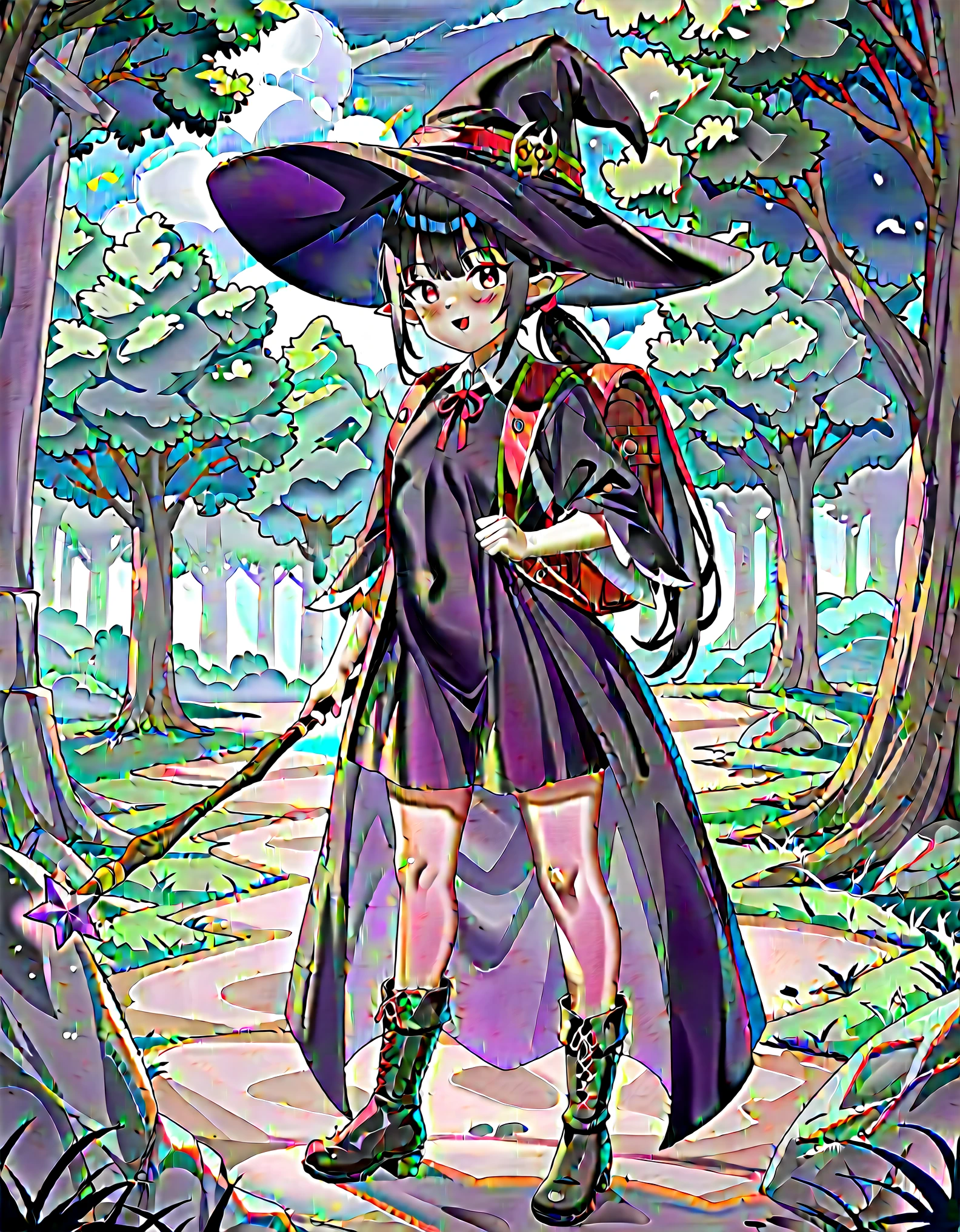 masterpiece,best quality,1girl,witch,nature,laboratory in a tree,cluttered,shelves,mysterious