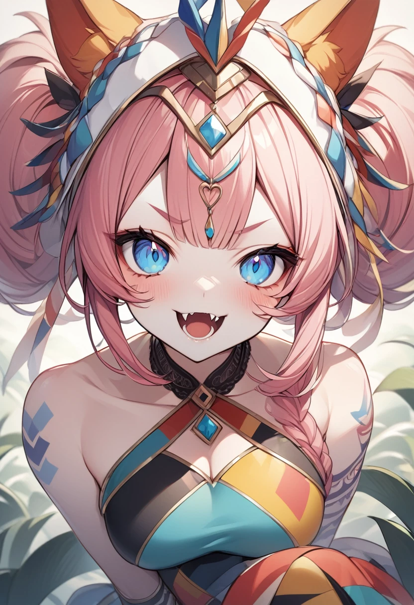 ((masterpiece,best quality)), high resolution, highly detailed, detailed background, perfect lighting,detailed beautiful eyes, 1girl,solo,embarrassed,blush,steam, heavy breathing,look at viewer,saliva,naughty smile,(open mouth,oral,spread mouth:1.4),drivel,ahegao,close up face,portrait,(from above,from front:1.2), (pov:1.4),drool stringing,be breathless,show mouth,sweat,fisheye lens,stick tongue out,paw pose,fair skin,(flat chest),short stature,tiny,diona,(bangs up knot),forehead,pink hair,wooden house,