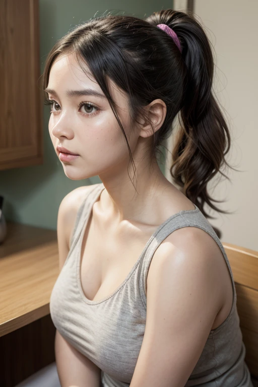18 years old, girl, ((dynamic poses)), ((nape)),
((flat chest)), detailed nipples, (braid_hair), pigtails, sweat, horny face, blush, shy, pleasured expression, open shirt, ((topless)),
(8k, RAW photo, best quality, ultra high res, photorealistic), masterpiece, taken with Fujifilm X-T3 with 50mm f1.5 lens, ((orange and teal color theme)), key visual, vibrant, highly detailed,