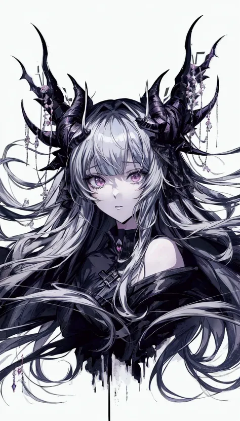 a close up of a woman with long hair and horns, gothic maiden anime girl, nightcore, beautiful anime girl, anime art wallpaper 8...