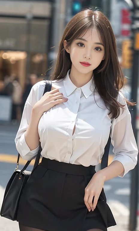 Highly detailed CG Unity 8k wallpaper、highest quality、Super detailed、masterpiece、practical、Photorealism、very detailed cute girl、(high school girl)、Miniskirt 、((Lift up your skirt))、blushing with shame、Looking at the audience、Half-body photo、On a street corner where many people gathered、(((Showing off genitals )))、(It's a shaved pussy)、(A beautiful single-strip pussy)