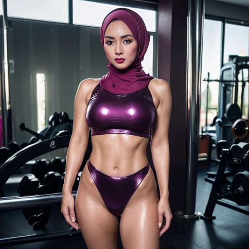 36 years Old, Beautiful Hijab Indonesian woman, (Realistic Ultra-Huge Tits), Wearing sport bra, Curvy body, full body, Realistic detailed body, at Fitness Place, Professional Lightning, High Lightning, Nikon D7000, 64K HDR, full body shot, daytime, (Sperm Liquid cover Her whole Face: 1.2)