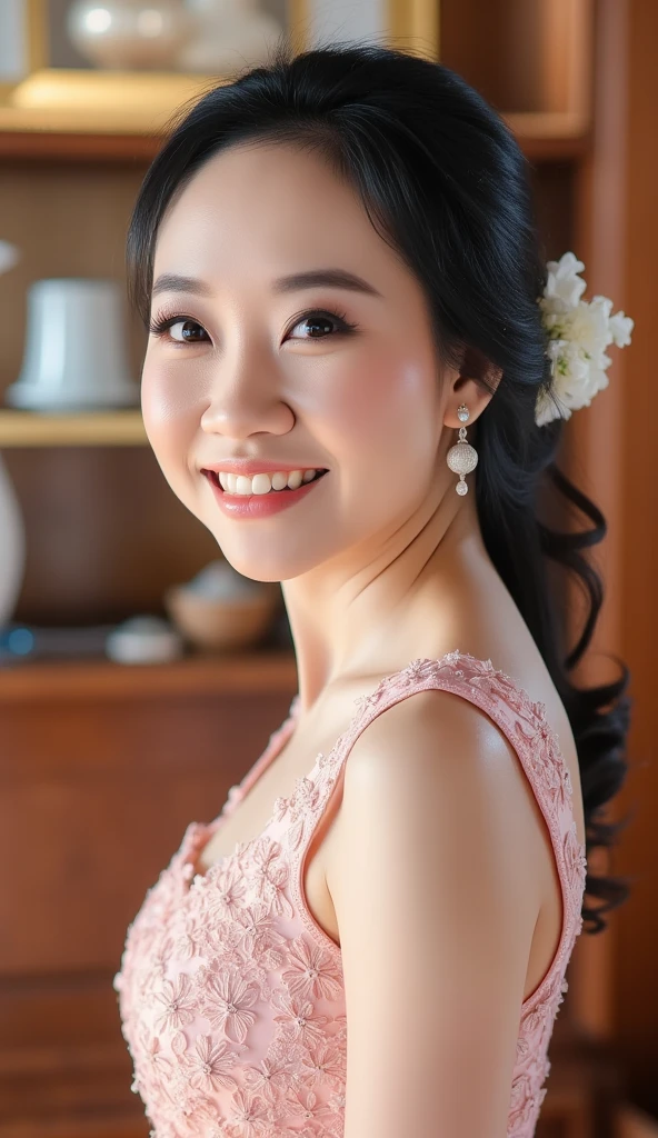 lady, A sweet Asian girl wearing (delicate dress with flower decorations: 1.4) clothing, perfect shape, high detailed, high resolution, photography, highly detailed realistic photo, detailed face, detailed eyes, detailed lips, detailed nose, best quality, 4k, 8k, high resolution, masterpiece:1.2, ultra-detailed, realistic, photorealistic:1.37, HDR, UHD, bokeh, super photography, dramatic light,