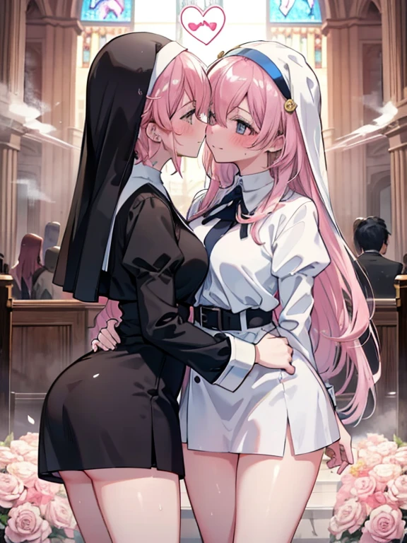 mastute piece,Best Quality,insanely detailed,
3girl,3girls line up,press breast together,3girls look at front,(nun clothes,breast out),open clothes,blush,shy,ecstacy face,3girls pink hair,perfect breasts,perfect nipple,open mouth,church,