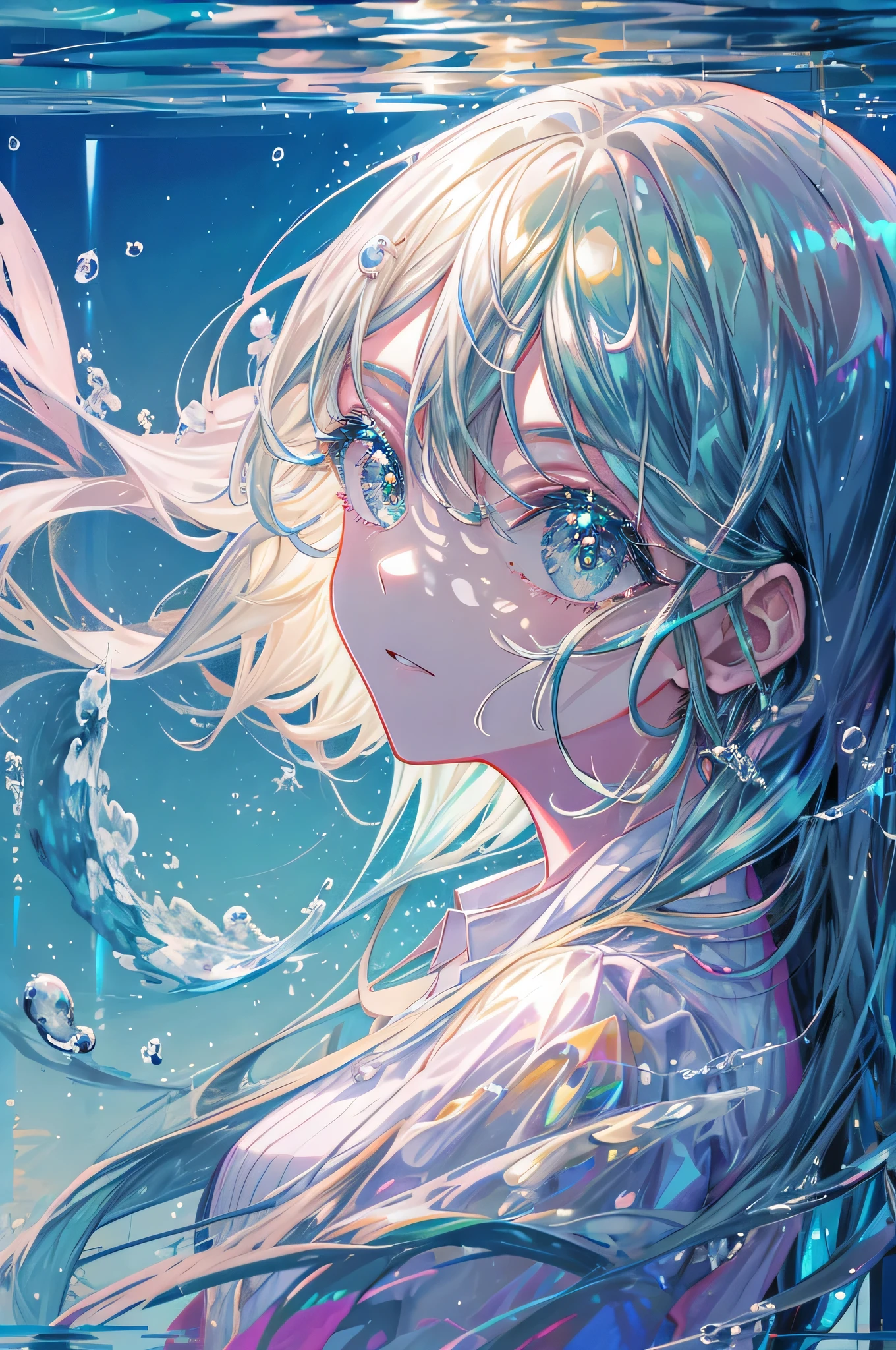 Anime girl with long hair and blue eyes in water（hatsune miku) - SeaArt AI