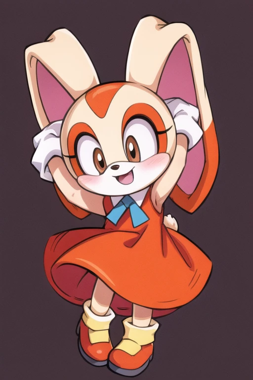 best quality, cream the rabbit, anthro, red dress, arms up, , cute, happy, little