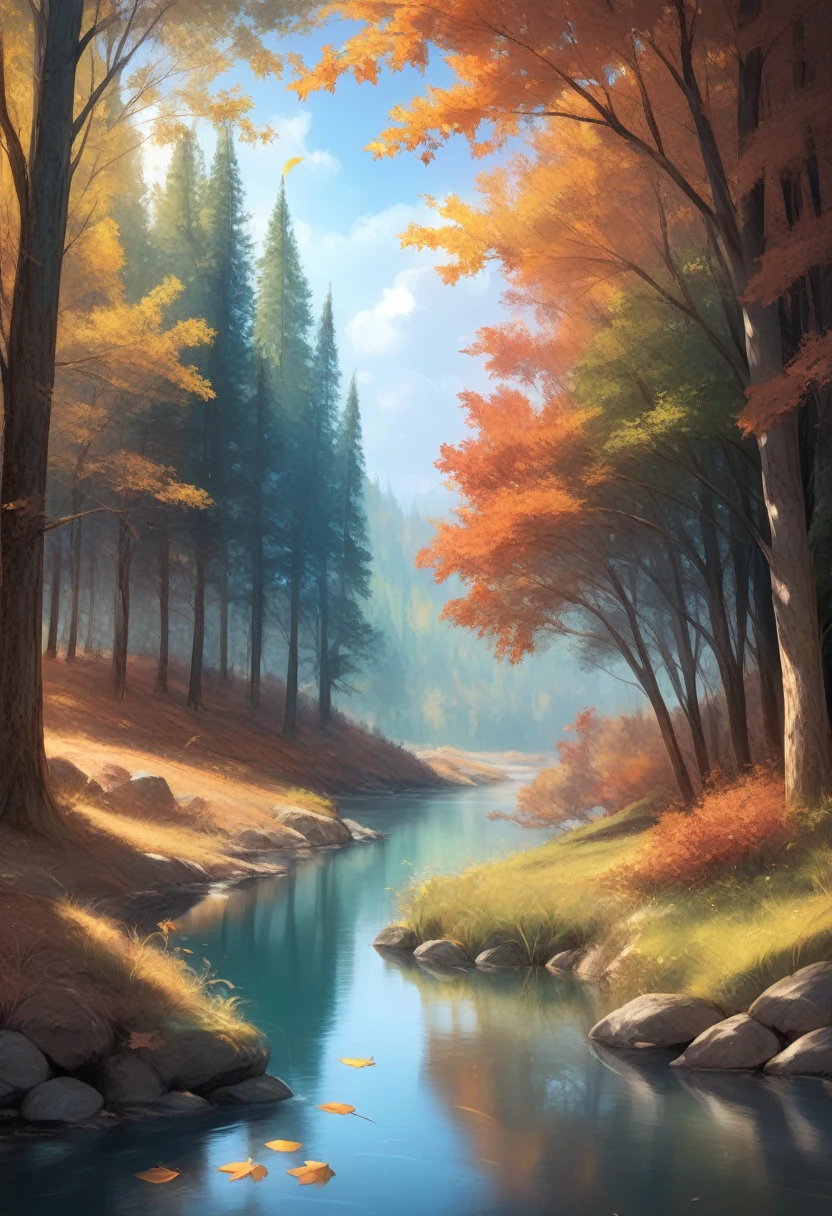 a beautiful autumn forest, golden leaves, warm sunlight, detailed foliage, serene landscape, detailed trees, autumnal colors, stunning scenery, tranquil pond, photorealistic, 8k, high quality, highly detailed, cinematic lighting, dramatic atmosphere