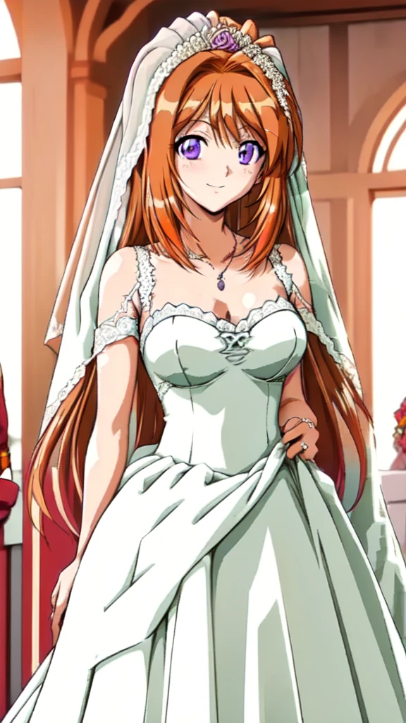 masterpiece,high quality,alone,
Kyoko Aoi,1 lady,
long hair,brown hair,brown eyes,lipstick,
skirt,2girls,bride，embrace,Shut up，Smile，Gurwitz，(bride頭紗:1.5），（short sheer veil：1.5），Blushing face，Head flower，headgear，（tube top wedding dress：1.5），（Silk dress：1.2）,（Strapless wedding dress：1.5）,Bouquet,pure white dress，necklace，earrings，(large breasts:1.3)，Deep V peach heart collar wedding dress，Bangs，lipstick，（lace gloves：1.3）,Bust photo,High detail RAW color art,Tyndall phenomenon