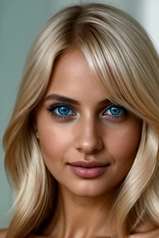 Realistic Beautiful Blonde woman, 90D breast light blue eyes, light view on breast, An Award-Winning Portrait of a high fashion photo, Hot indian lady wearing white wet towel, smooth and shiny, intense gaze, up close, Solo, High Resolution, Detail, UHD, Best Quality, 8K Resolution, elegant background, perfect body, full body picture