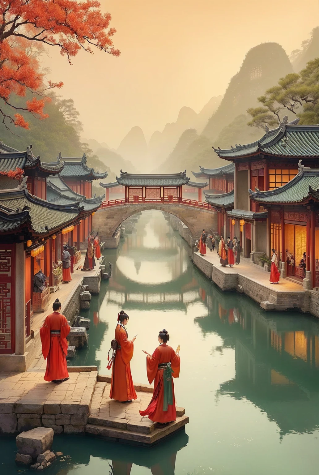 Ancient Chinese style building,Ancient Chinese style cityscape,Man and woman in ancient Chinese style clothes,wakame,wakame,wakame,wakame,wakame,wakame,wakame,wakame,