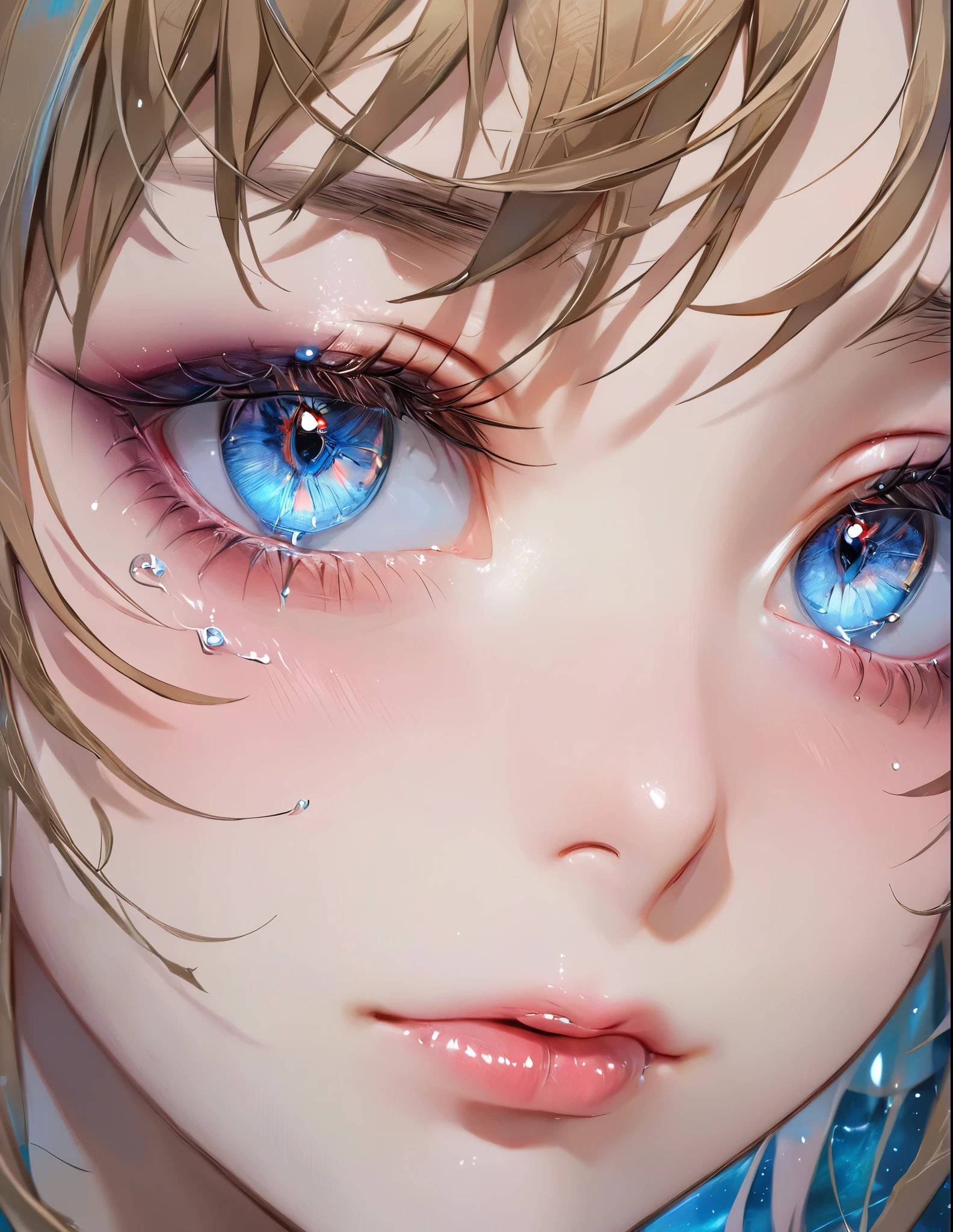 a close up of a person with blue eyes, stunning anime face portrait, cry, detailed anime soft face, beautiful anime portrait, beautiful anime face, high detailed face anime, beautiful crying female android!, realistic anime face, crying makeup, beautiful anime art, beautiful anime art style, anime moe artstyle, semi realistic anime, detailed anime art, digital anime art