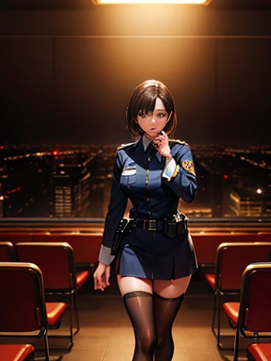 (Cinematic digital art: 1.3), High image quality, masterpiece, Best quality, Super detailed, figure, [4K Digital Art]、(Mood lighting:1.2), Depth of written boundary, Bokeh, 4K Solo, (Elite Detective、Police uniform, Police Officer), stockings, City lights, (Gazing at the audience: 1.3), Release your lips, Red lips, Shiny skin, Skin dents, Best Quality, Ultra-high resolution, (realism: 1.4),Putting your fingers in someone else&#39;s mouth, Open your mouth, Biting fingers, Thumb sucking, lick, tongue, tooth, Tongue out, throw, POV Hand, saliva, tongue、(steam,sweat), ((mini skirt)), Interrogation Room、Dark Room、Stainless steel desk and chair、Katsudon and table lighting、Handcuffed hands、((Looking down angle))