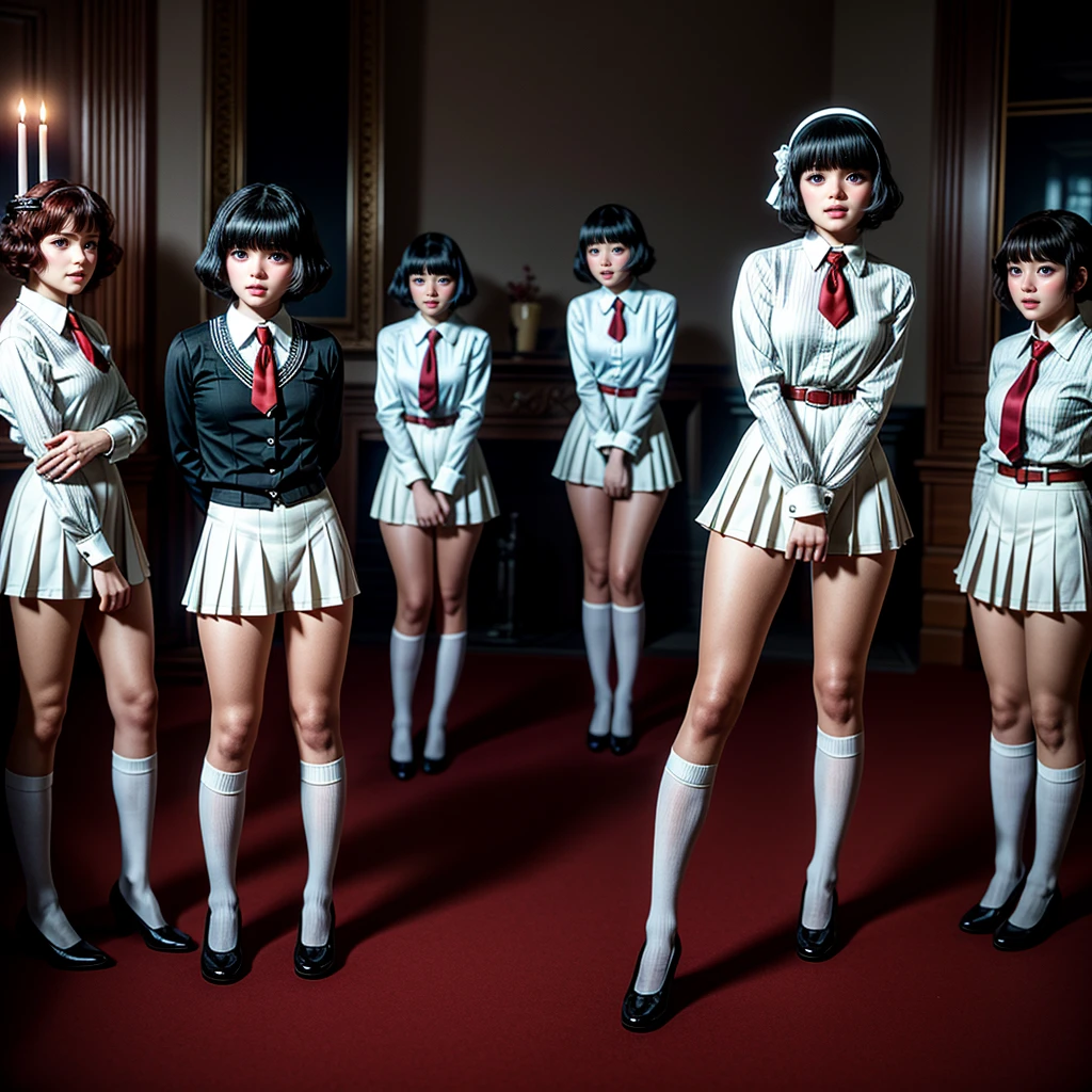 Crimson in WHITE, (Masterpiece) of ExtremelyDetailed (ProfessionalPhoto of 9Girls in Crimson SkinnyShorts:1.37) PUNIPUNI, {StandingBackwards FullBody|Stooped|Overflowing GiganticSideboob}, (((ShowAss)Back of Head)), {In the room|CrimsonCouch|FromBelow|From Directly Above}(SFW:1.8)(Acutance:0.8)VolumetricLighting BREAK (8K TopQuality) CrimsonBeltbra, (ClearlyVisible the shape of RoundlyButt), {HiddenHand|Corrected BabyLikeHand}, ((Keep Head and Body facing Backwards)), CrimsonLeather HighCollar Up hair with RedRose FlowerWreath WrappedBody Full of Flowers, Detailed Radiant PearlSkin with Transparency Detailed Clothes