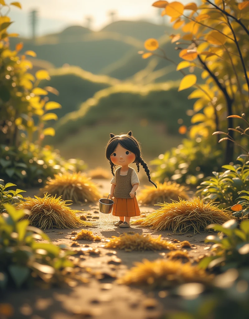 （In the autumn fields there are green and yellow crops，The cute world of felt dolls：1.4），（1 wool felt doll girl avatar，With his eyes closed，Long hair made of colorful wool felt，Oriental elements），（Chinese illustration：1.3，wool felt art：1.3，wool felt：1.2），（Reasonable design，Clear lines，High clarity，The best quality，The is very detailed，tmasterpiece，movie light effect，4K）