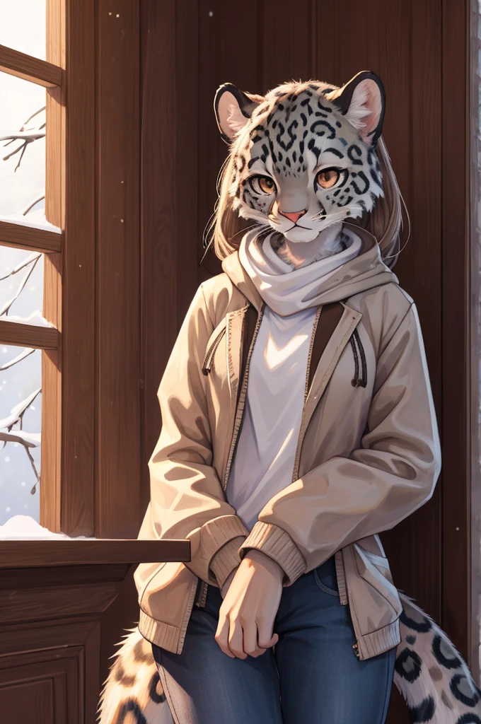 (Highly detailed illustration: 1.2), Best Quality, masterpiece, Alone, Natural Light, Brown eyed young snow leopard anthropomorphic female, She is wearing snow leopard fur all over her body, She is wearing casual clothes, She&#39;s in a big bright city, She is a tree々I&#39;m in a park with, She&#39;s walking along the grey gravel road., ( soft focus , Shallow focus , soft light) , Mature , Euphoria , glossy lips , moist eyes , coquettish , bold action , flasher , Insane , fabulous , sensational , (funny face)