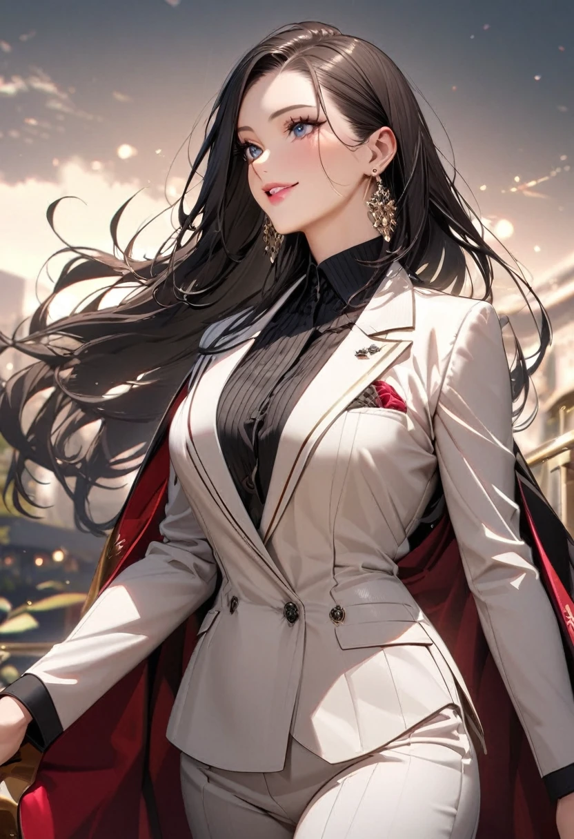A girl with shoulder-length brown hair, Amber eyes, Petite figure, Wear a white trench coat, White boots, (Best quality, High-res, Ultra-detailed) mediating: illustration, Detailed eyes, Detailed lips, Beautiful face expression, Elegant posture, Surrounded by vibrant flowers in the blooming garden (Photorealistic, Vivid colors), Soft natural lighting, (Bokeh, Picturesque), A fresh and dreamy color palette