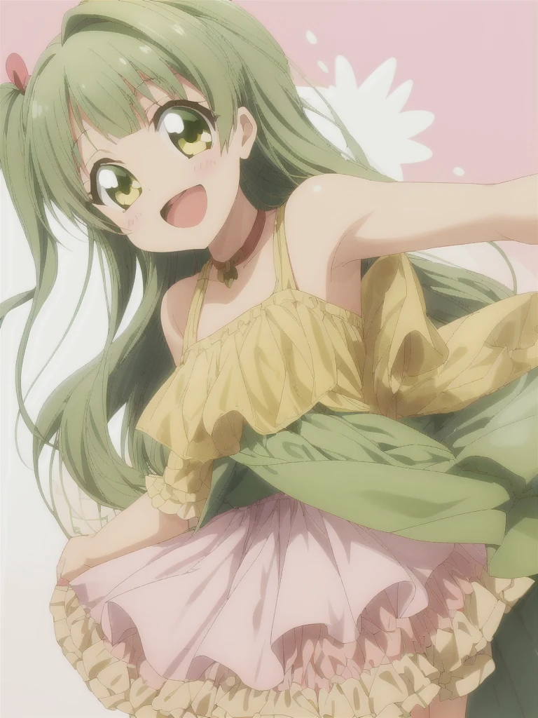 sanae_shikikagami, yellow eyes, large breasts, sundress, wind lift, red lace panties, braided ponytail, surprised, town, village, street, pantyshot, blush <lora:sanae_shikikagami_v1:0.8>, masterpiece, best quality
