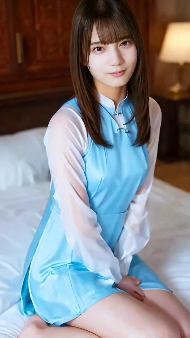 One Girl,(Ao dai with transparent skin:1.4),(Body-hugging tight clothing:1.3),(RAW Photos, Best Quality),Hotel Bedroom,(moonlight:1.4),Knight,,(Realistic, photo-Realistic:1.2), ,((16years old):1.6),(Petite body:1.2),(low length:1.4),masterpiece,Young  ,Very delicate and beautiful, 非常にdetailed, 2k, wonderful, detailed, 非常にdetailed  8k , 非常にdetailed, High resolution, Moody lighting, 美しいdetailedな***, 非常にdetailed eyes and face, Beautiful and detailed nose, Attention to beautiful details,whole body,Perfect Anatomy,Slender body,(Long hair with bangs),sexy,whole bodyのポートレート,nsfw