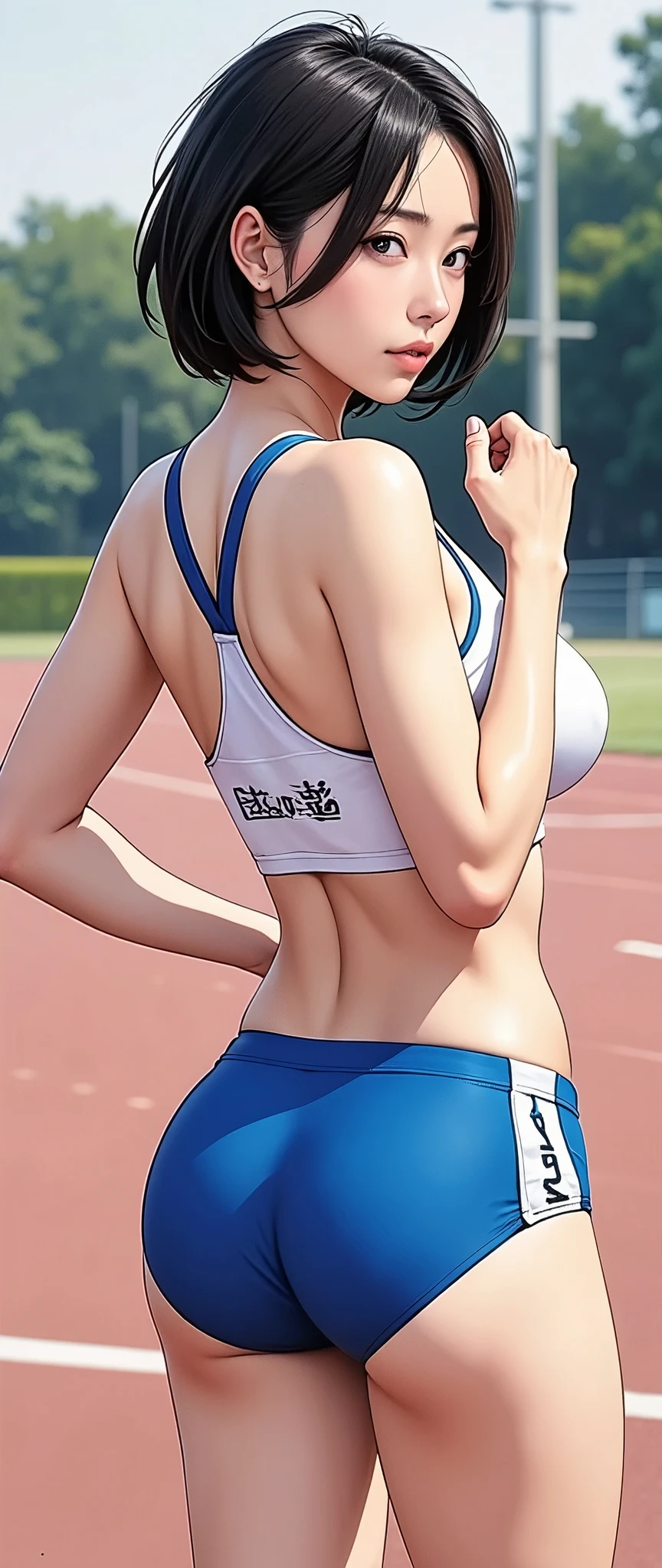 (masterpiece:1.2,Superior Quality,Mirror-like,Cinematic Experience,Best illustrations:2.0),8k,wallpaper,(Beautiful woman:2.0),(Japanese:2.0),(Eye light:2.0,Sharp pupils:2.0,Detailed eyes:2.0),(Detailed face:2.0),(Detailed skin texture:1.3),Random Hairstyles,(Super muscular:2.0),(Serious:2.0),(Track and field racing bra:2.0),(Asics-style high-leg racing bloomers:2.0),(Athletics Stadium:2.0),(Detailed female hands:2.0),(Detailed female hands:2.0),(Super sexy:2.0),(Super functional:2.0),(Super sensual:2.0),(Beautiful Muscles:2.0),(Super muscular:2.0),(Cowboy Shot:2.0),(front:2.0),(Detailed costume drawings:2.0),(Hair blowing in the wind:2.0),(dynamic:2.0),(Looking at the camera:2.0)