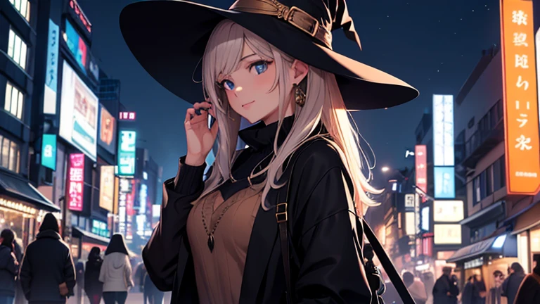 (Highest quality,8k,32K,masterpiece,Ultra-high resolution :1.2 ),born,One girl,Super cute,Natural light,Clear, shining eyes,20-year-old,Fair skin,Fantasy background of the nocturnal electronic world of the night city,Silver Hair,Smoking cigarettes,cigar,Smoke billowing,A black hat with floppy dog ears,Mature Adult,Large breasts