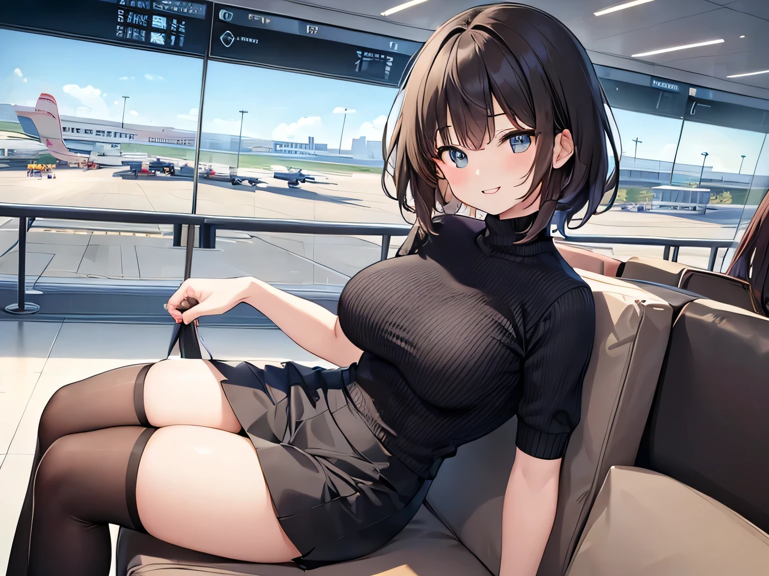 ultra-quality, ultla highres, Hyper Detailed, High contrast, superfine illustration, creative refinement, Being in space, The cockpit of the spaceship, Sit in the cockpit, Operating the Computer with a Display Projected in the Air, Camisole, Panties
