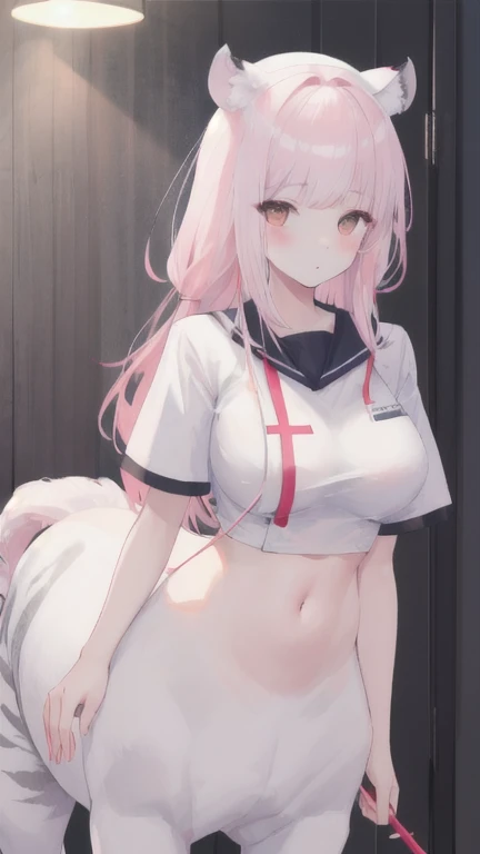 nsfw, best quality, masterpiece, highres, solo, {simple background:1.10}, {standing:1.15}, {nude:1.40}, {bondage:1.30}, completely nude, mature, {perseus_azurlane:1.15}, long_hair, pink_hair, pink_eyes, breasts, twintails, bangs, large_breasts, very_long_hair, blush, cleavage, hair_ornament, hat, nurse_cap, white_headwear, nurse, center_opening, id_card, nipples, {pussy:1.15}, {pussy juice:1.30}, looking at viewer, {embarrassed:1.10}
