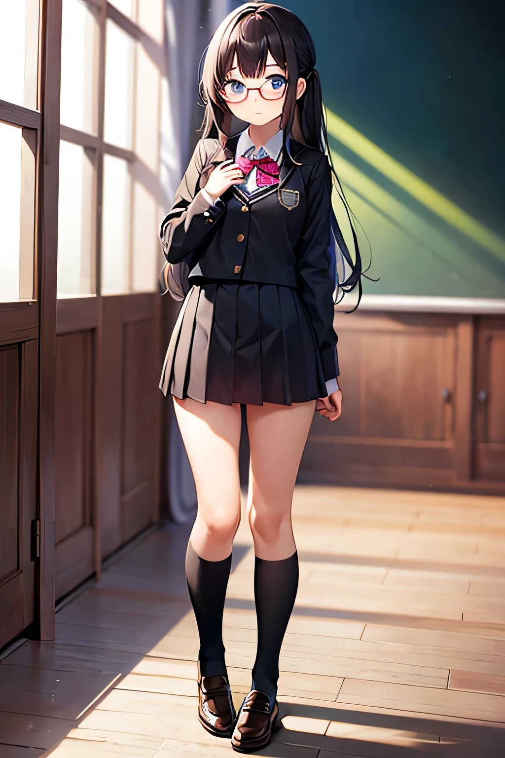 Anime girl in a short skirt and jacket posing for a picture - SeaArt AI