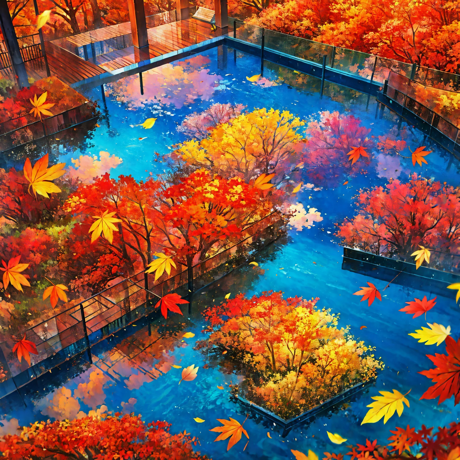 Masterpiece, ultra detailed, autumn, arcadia,Autumn leaves, landscape